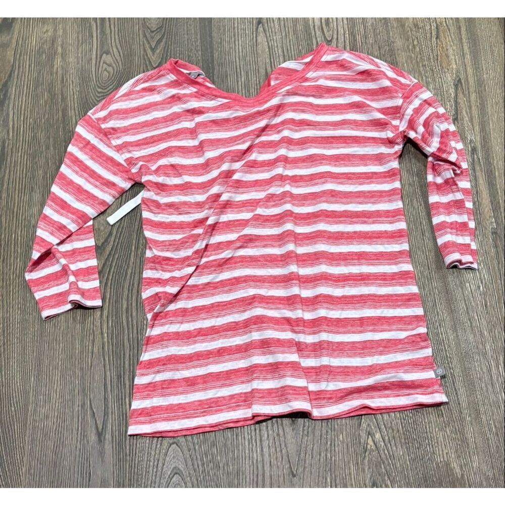 T By Talbots Back Tie Pullover Top Quarter Sleeve Striped Pink White Size M